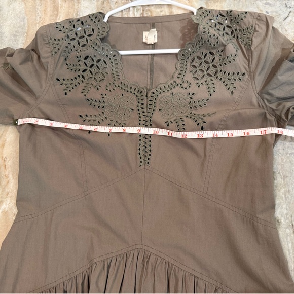 Women’s REBECCA TAYLOR LA VIE Olive green embroidered poplin dress- Size Medium - Picture 9 of 10